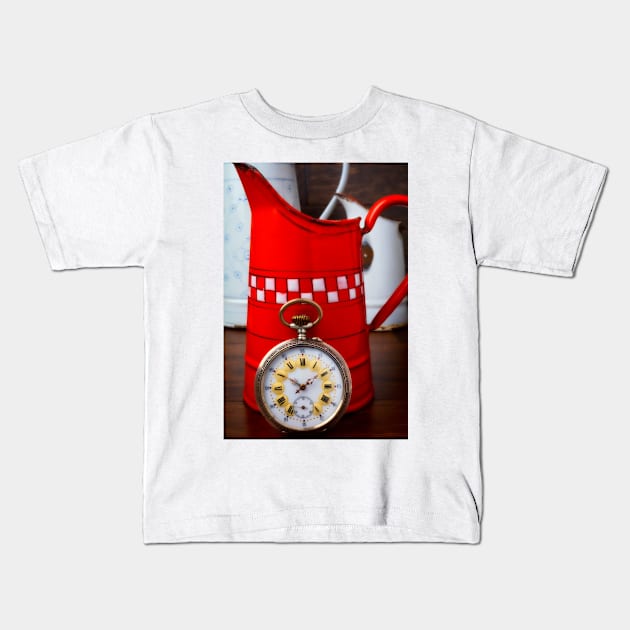 Beautiful Pocket Watch Against Red Pitcher Kids T-Shirt by photogarry